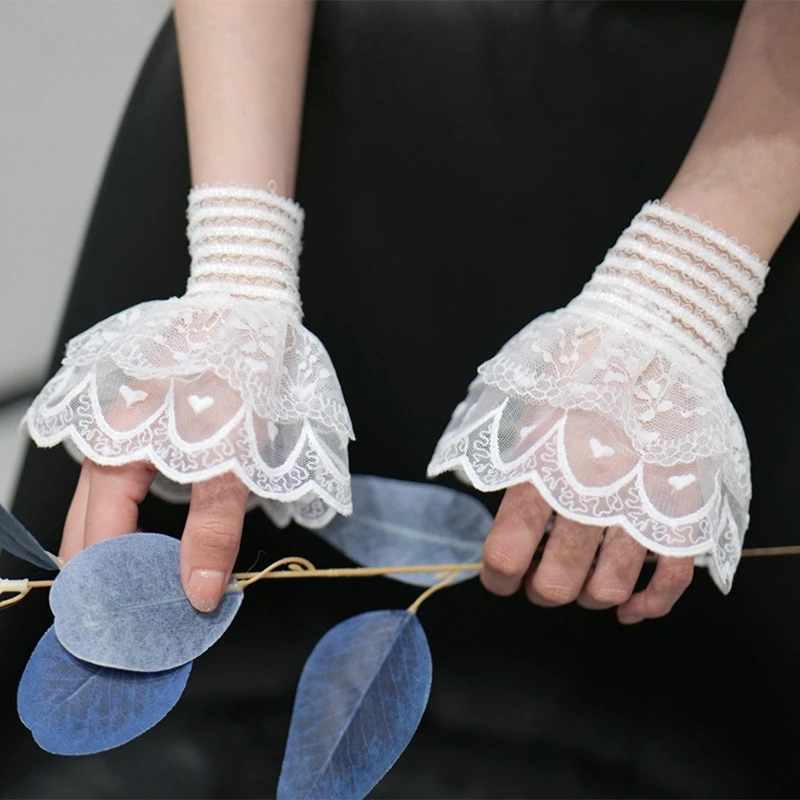 Многослойные кружевные манжеты с рюшами, цветочные ажурные украшения, искусственные рукава, эластичные элегантные короткие украшения на запястье для девочек