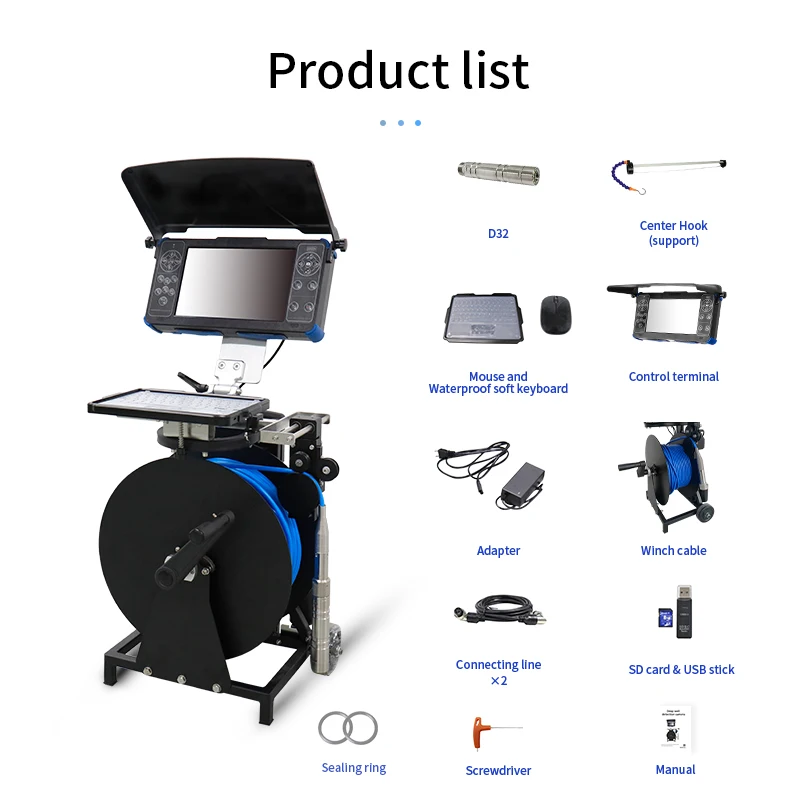 MYT Factory Custom Water Well Camera 32mm 200m 10.1 Inch FHD Screen Industrial Borehole Lens Deep Inspection Underwater Well Cam