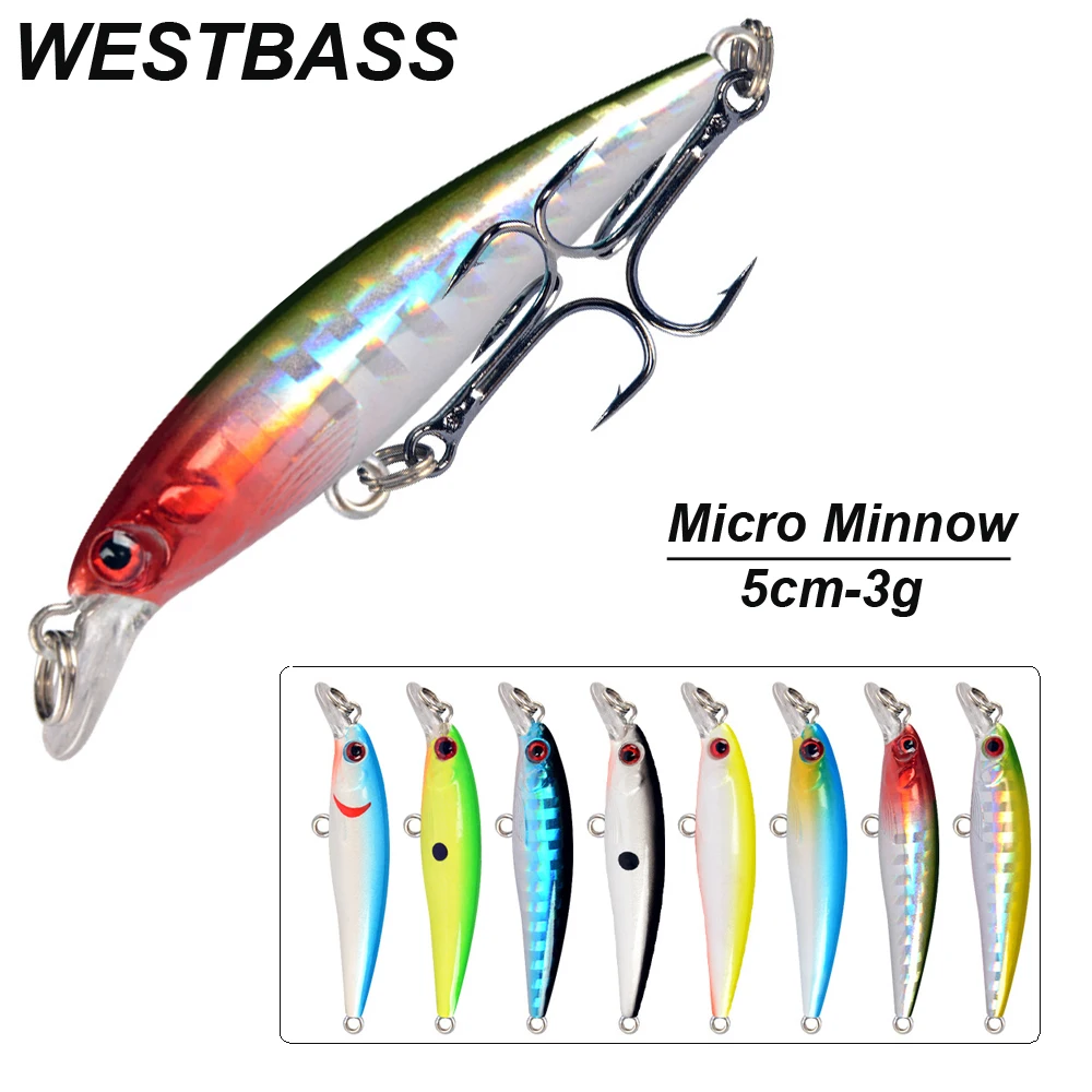 WESTBASS 1PC Micro Fishing Lure 5cm-3g Trolling Minnow Bait Noisy Hard Wobbler Sinking leurre duro cebo Hart köder Isca fisching