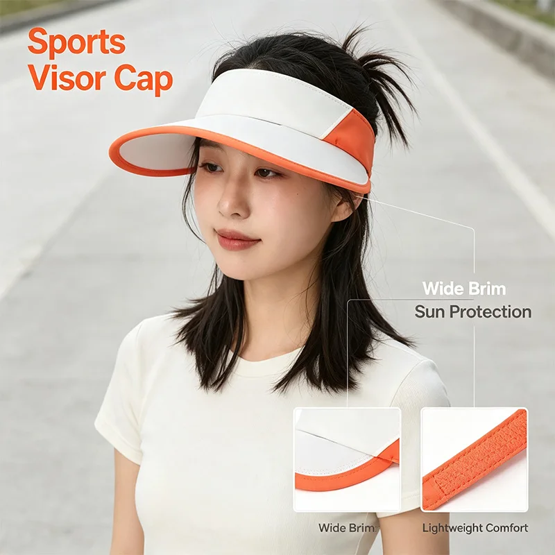 Under Armour White Orange Sports Visor Hat Wide Brim Sun Protection Adjustable Lightweight Cap for Running Golf Tennis Outdoor