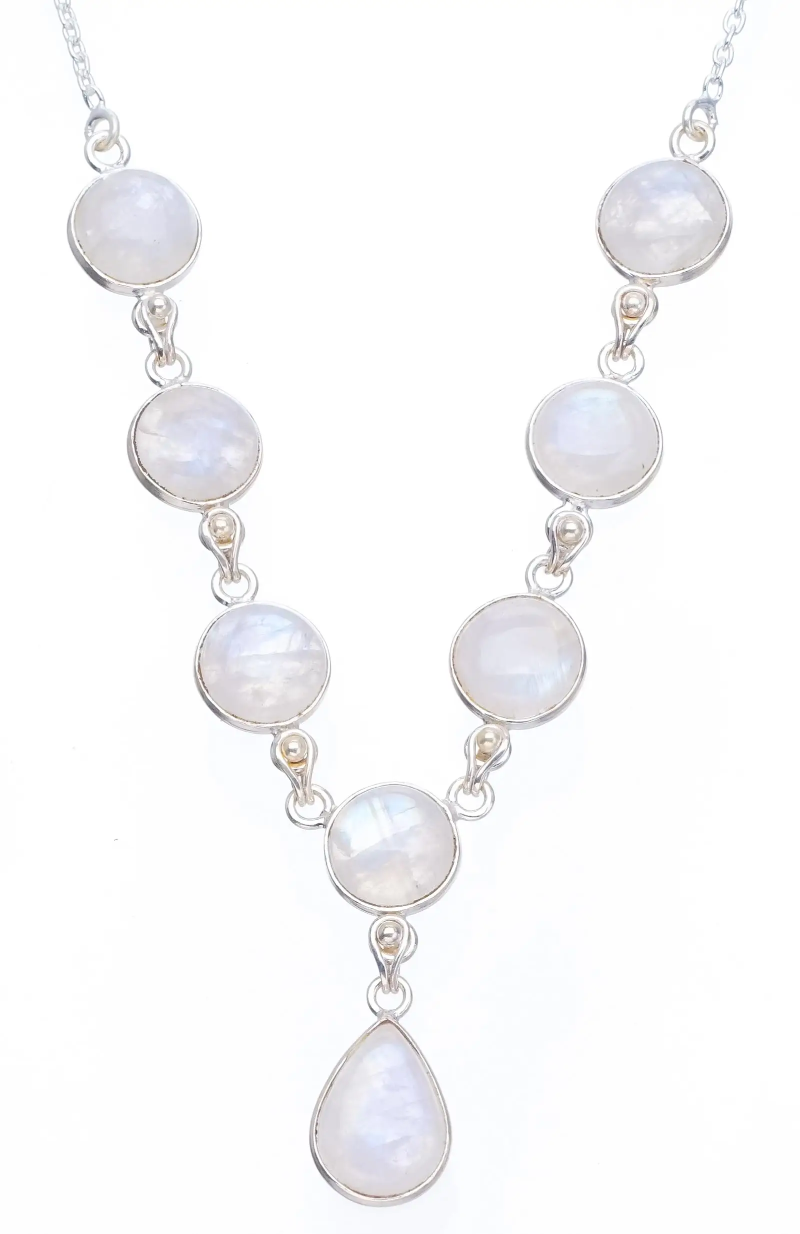 

StarGems® Natural Rainbow Moonstone Handmade Boho 925 Sterling Silver Y-Shaped Necklace 18.5" S3379