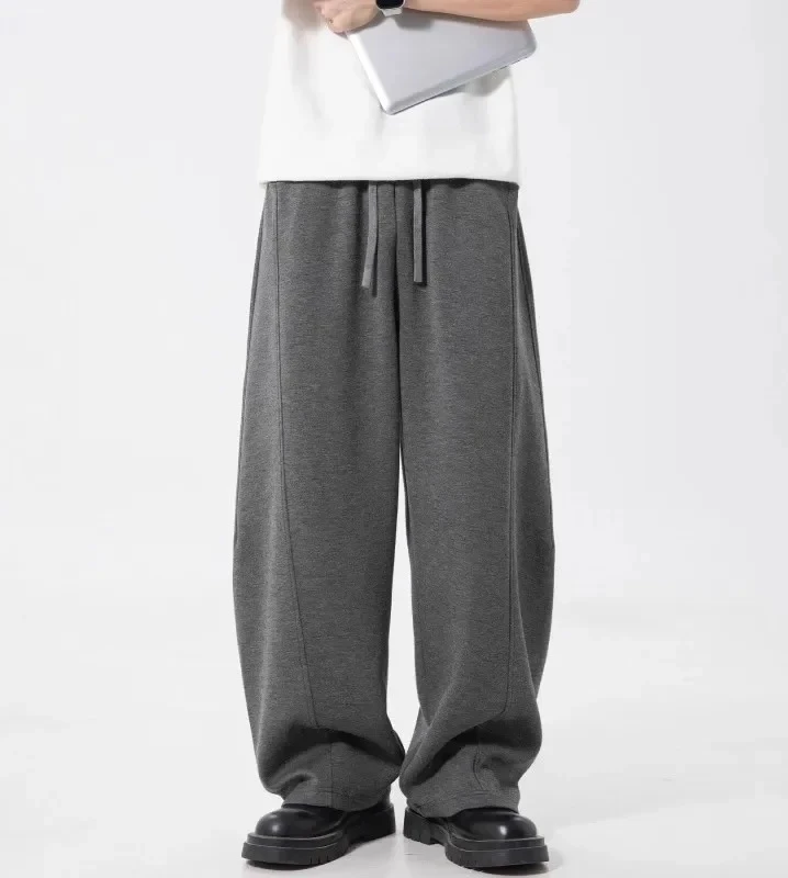 

Men's Sweatpants American Retro Style, Loose Wide Leg Knife Pleat Joggers, Breathable High Street Sporty Casual Trousers