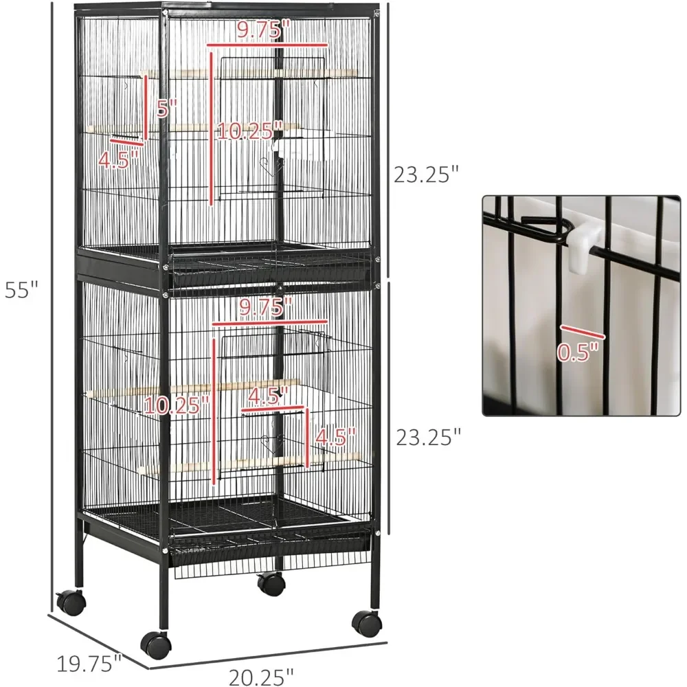 Large Bird Cage with 1.7 ft. Width for Wingspan, Bird Aviary Indoor with Multi-Door Design, Fit for a Canary, Finch