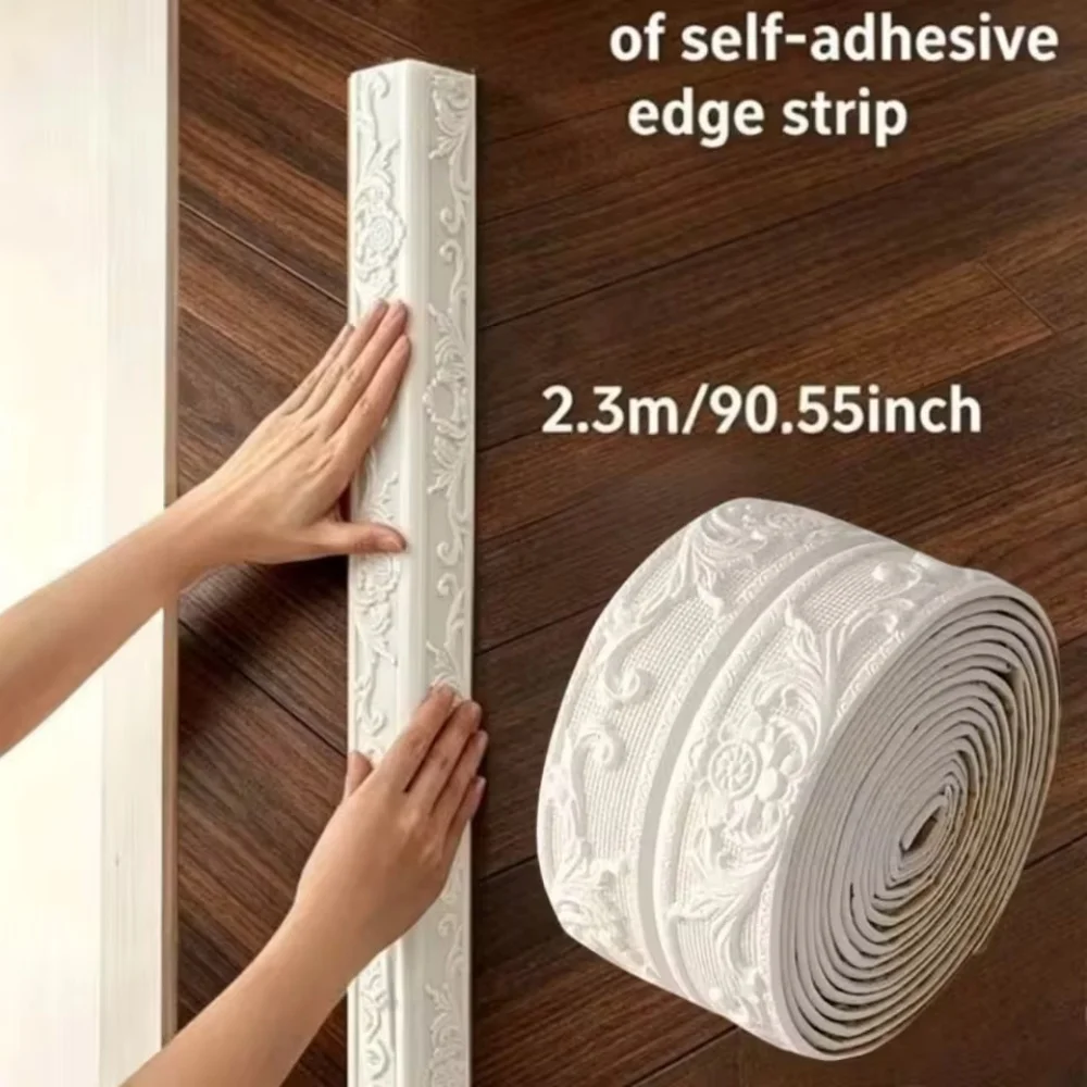 1PC 2.3m/90.55inch Self-Adhesive PVC Peel-and-Stick Corner Trim 3D Textured Edge Trim,- Easy to Install/Remove, Decorative Baseb