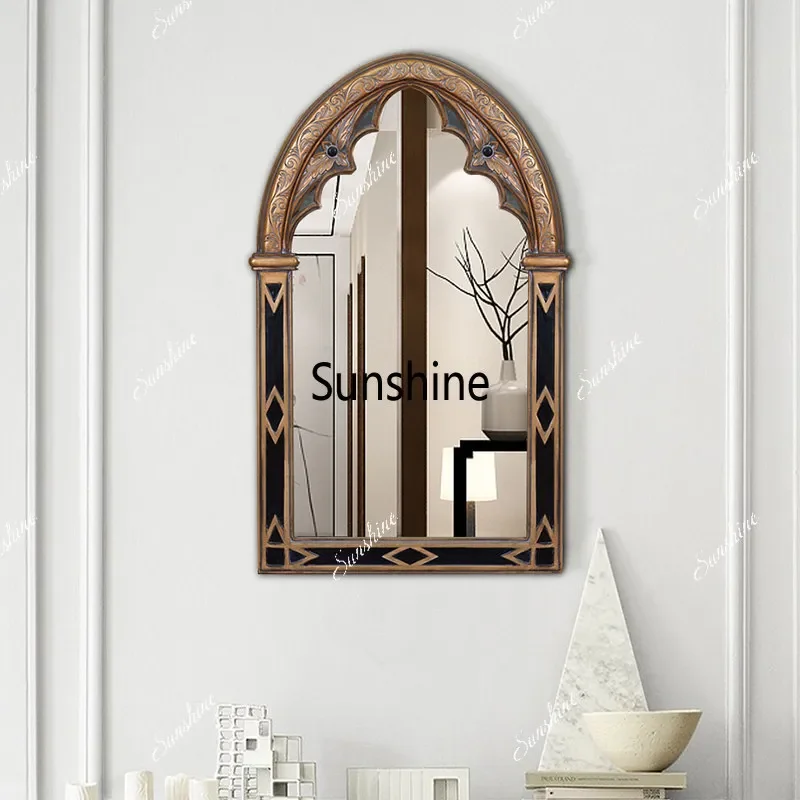 European retro decorative mirror wall-mounted black makeup mirror