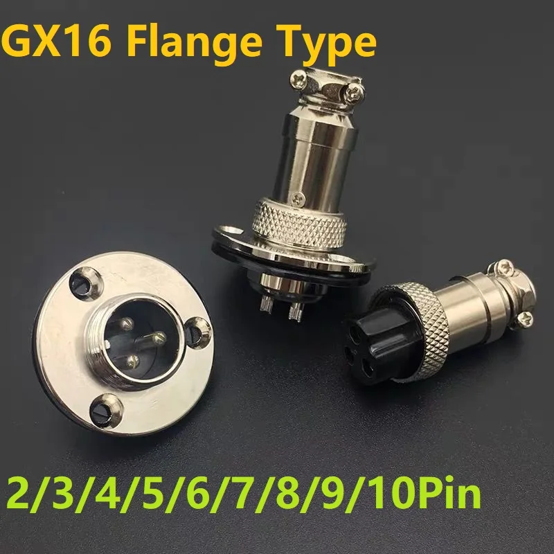 

1Set GX16DF 2/3/4/5/6/7/8/9/10Pin 16mm Flange Aviation Circular Socket Male & Female Wire Panel Connector