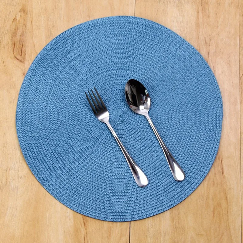 1pc Round Woven Placemats PP Waterproof Dining Table Mat Non-Slip Napkin Disc Bowl Pads Drink Cup Coasters Kitchen Decoration