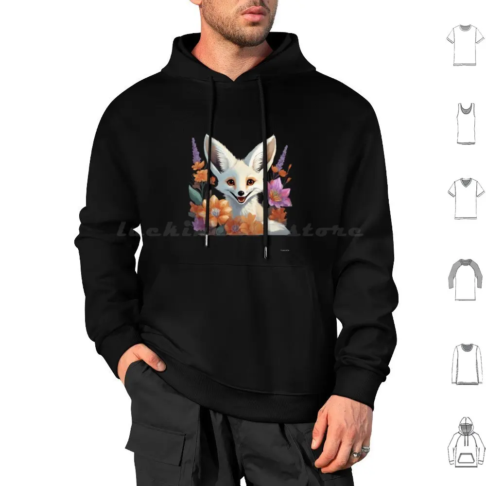 Playful Fennec Fox And Floral Design Desert Fox Art Hoodies Long Sleeve Desert Fox Fox Fox Design Flower Fox Happy Fox