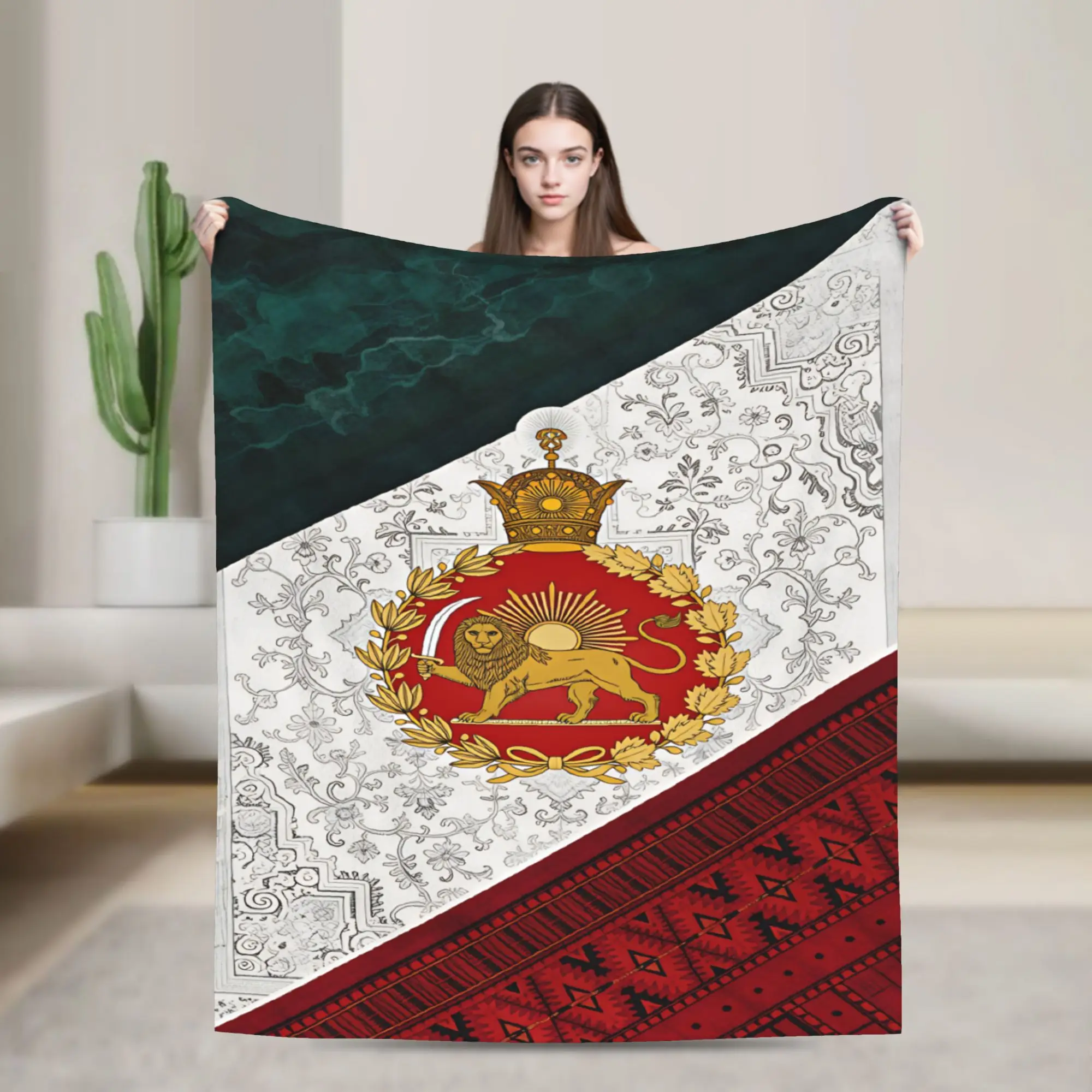Super Warm Blanket Picnic Persian Imperial Emblem Flag Throw Blanket  Flannel Bedspread For Couch Chair Novelty Sofa Bed Cover