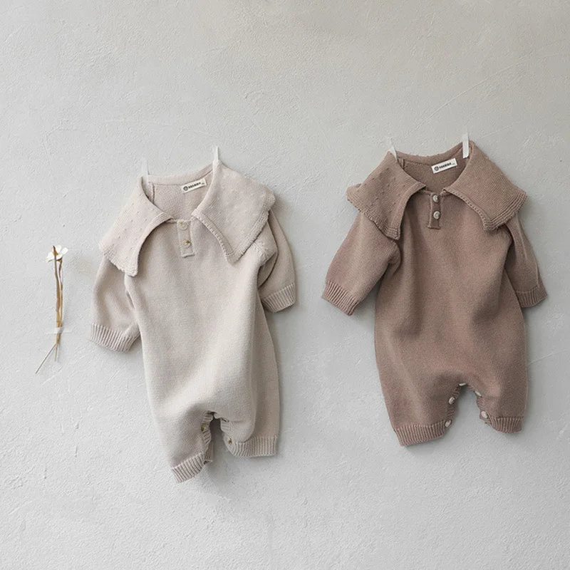 MILANCEL 2022 Baby Rompers Knit Girls Jumpsuits Peter Pan Collar Boys Romper Newborn Clothes