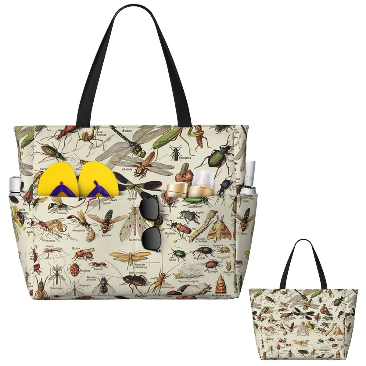 Gráfico de insectos. Científico, texto en francés, bolso de playa, deporte, gimnasio, Yoga, bolso de mano grande, bolso de viaje para mujer, bolso de Fitness