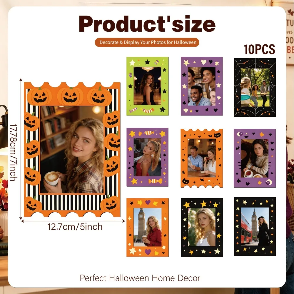 Set of 10 Halloween Magnetic Photo Frames, Magnetic Photo Holders, Fridge Magnets, Holiday Decorations