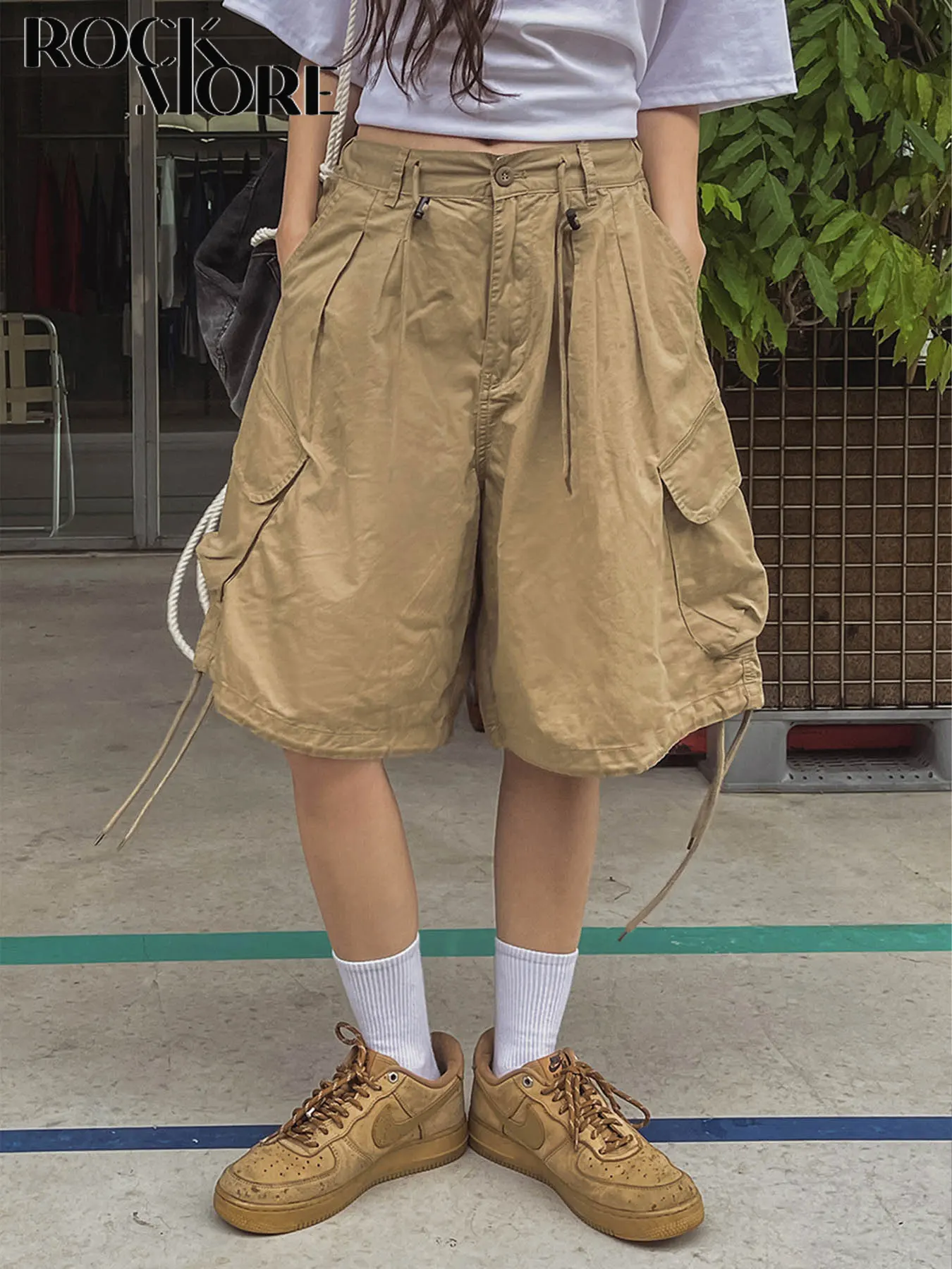 Rockmore Cargos Style 7-Point Pants Big Pocket Wide-Leg Pants Y2K Vintage Shorts New Style Loose Casual  Seven Points Trouser