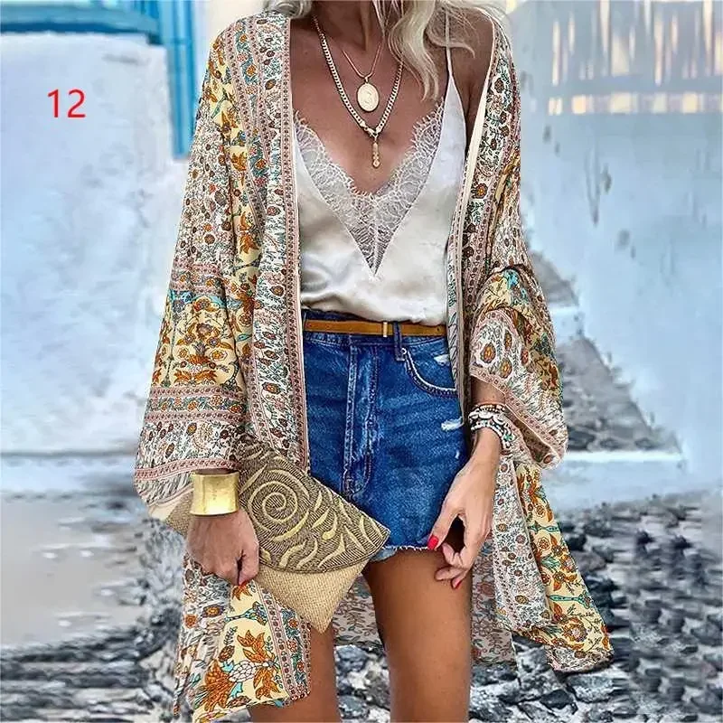 Mode Frau böhmischen Bikini vertuschen Strickjacke Badeanzug Frau Strand vertuschen Bade bekleidung Frauen lang ärmel ige Kimonos Beach wear