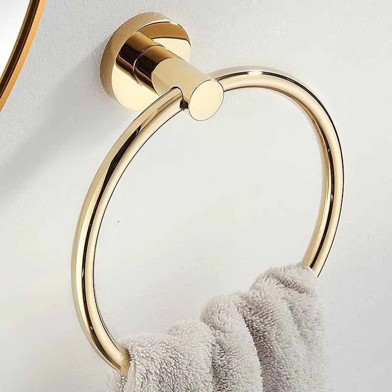

Stainless Steel Modern Towel Ring Holder - Gold Bathroom Hanger Hook for Hand Towel Storage, Round Wall Mounted Accessory