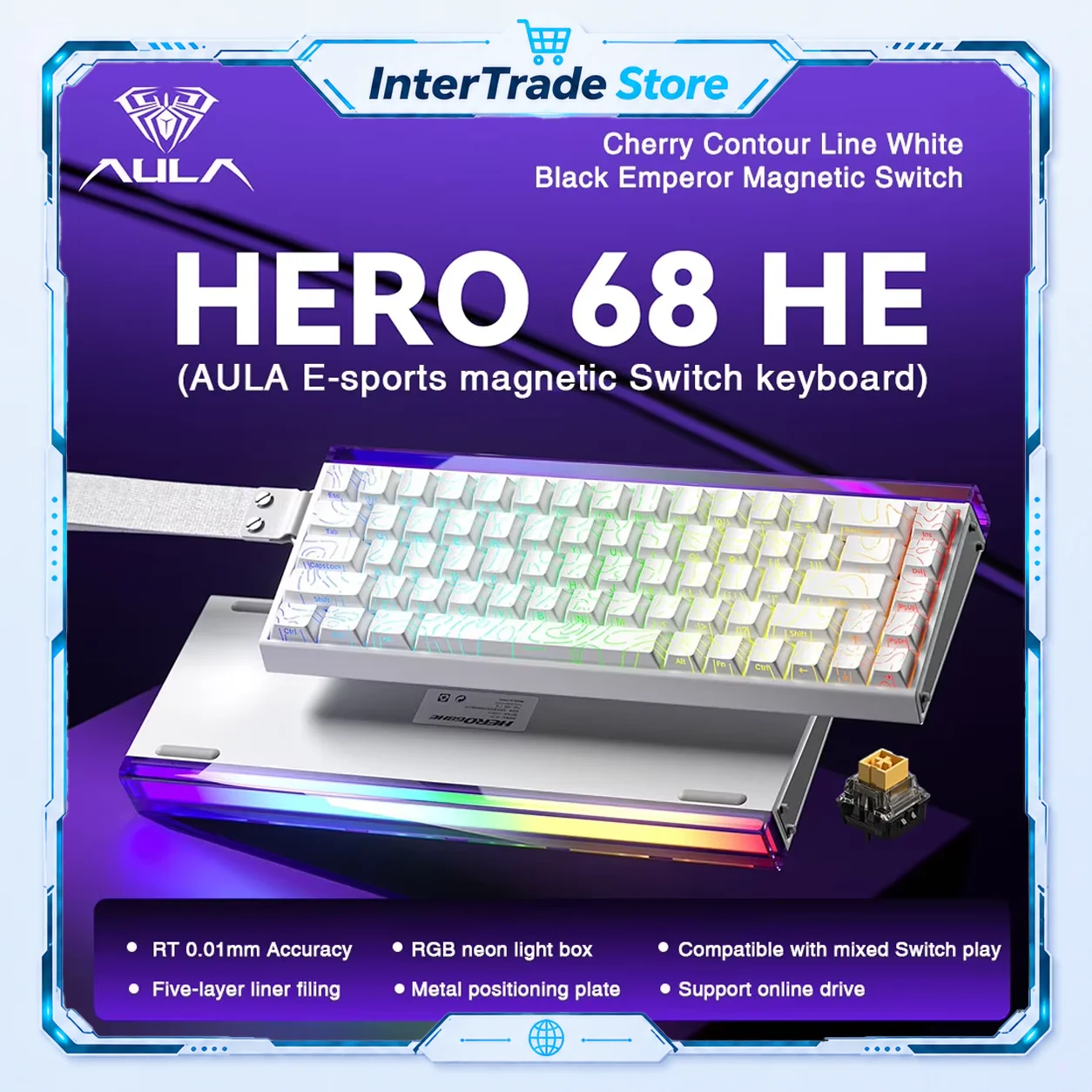 AULA HERO 68HE Magnetic Switch Keyboard Rapid Trigger 8K Polling Rate Esports Gaming RGB Wired Mechanical Fast Response