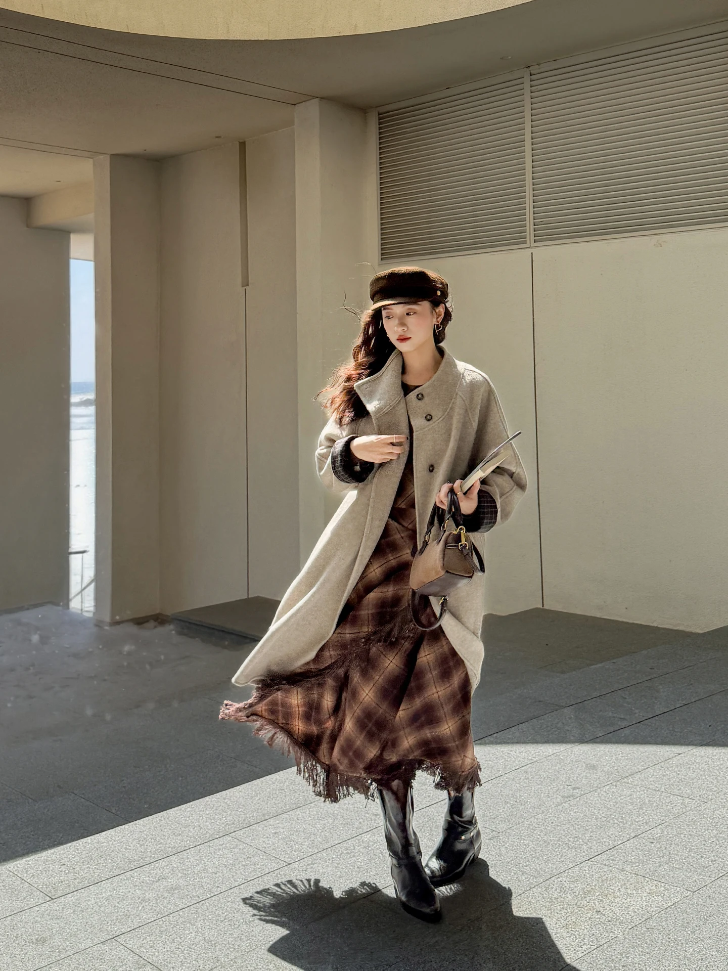 

Двустороннее шерстяное длинное пальто с воротником, мягкое, универсальное, для повседневной носки, в корейском стиле, утепленное, с длинными рукавами