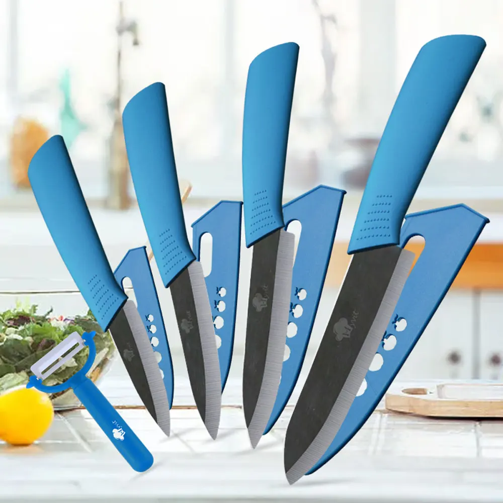 MYVIT Ceramic Knife Set with Sheaths Kitchen Knife Chef\'s Set Utility Fruit Paring Knife Meat Cleaver Filleting Knives