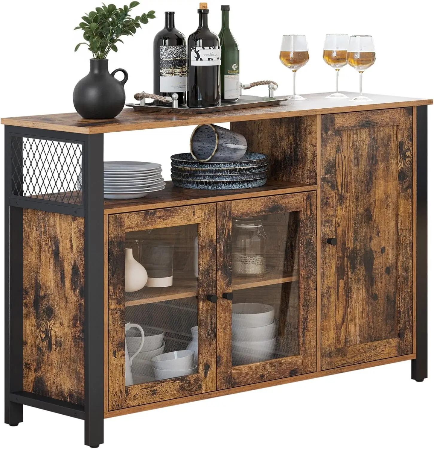 Aparador, Armario de Cocina, Armario de Almacenaje, con 3 Puertas, para Salón, Cocina, Comedor, 33 x 110 x 75 cm, Estilo
