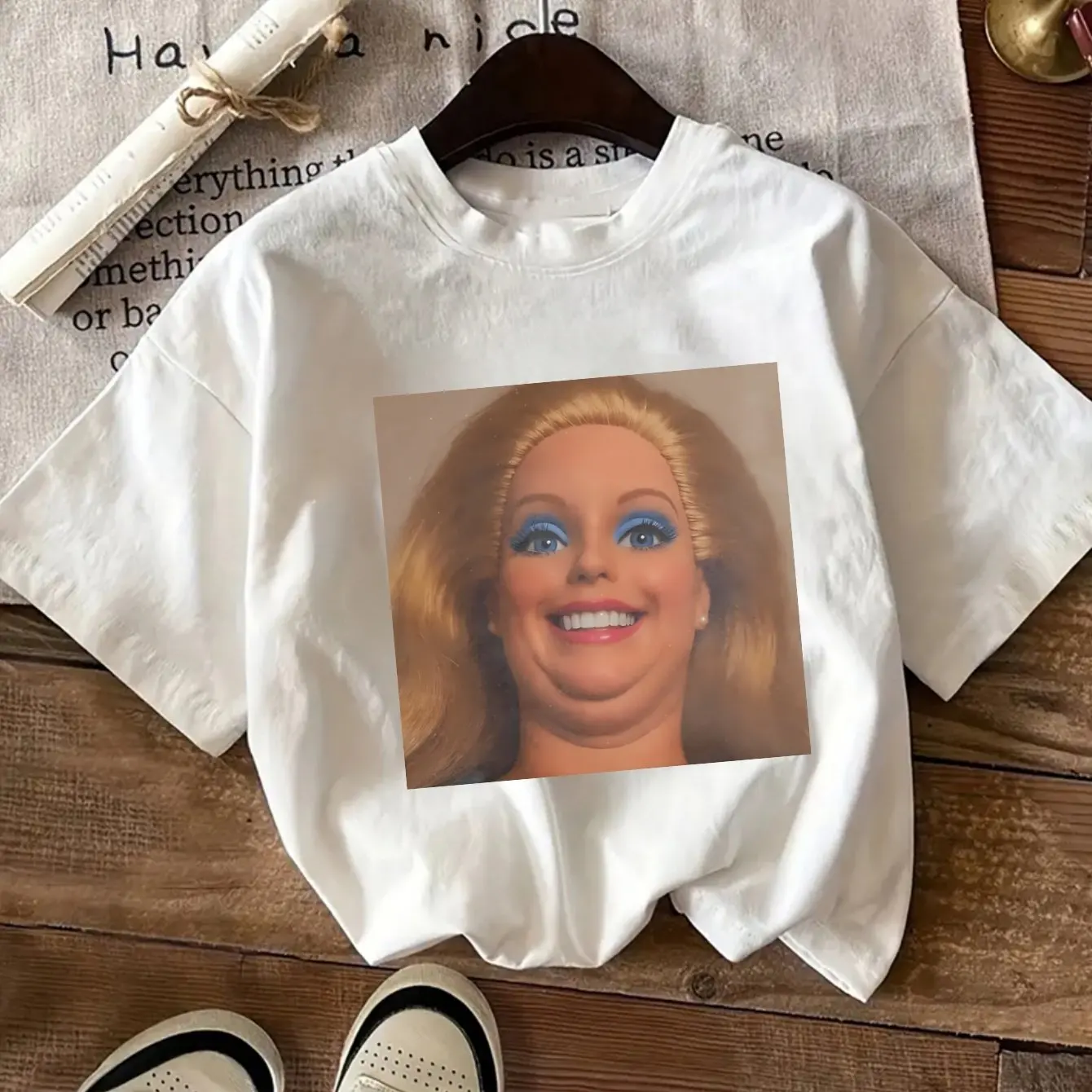 2026 Summer Retro Women's Funny Chubby Baby Face Print T-Shirt Unisex Cotton and Breathable Short Sleeve Oversized Loose Casual