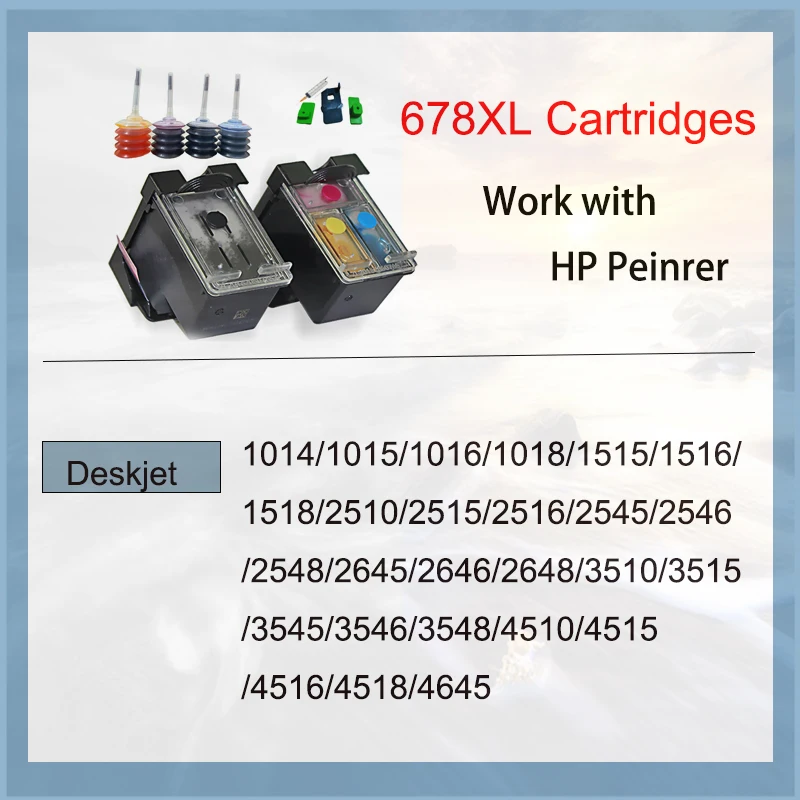 مجموعة خرطوشة حبر Vilaxh 678 متوافقة مع خرطوشة حبر HP 678 XL لطابعة Deskjet 2515 3515 1018 1518 2548 3548 4518 2648