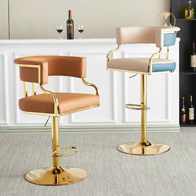 Luxury Minimalist Bar Stool Lounge Design Gold Leg Round Bar Stools Nordic Base Salon Taburetes Altos Cocina Counter Furniture