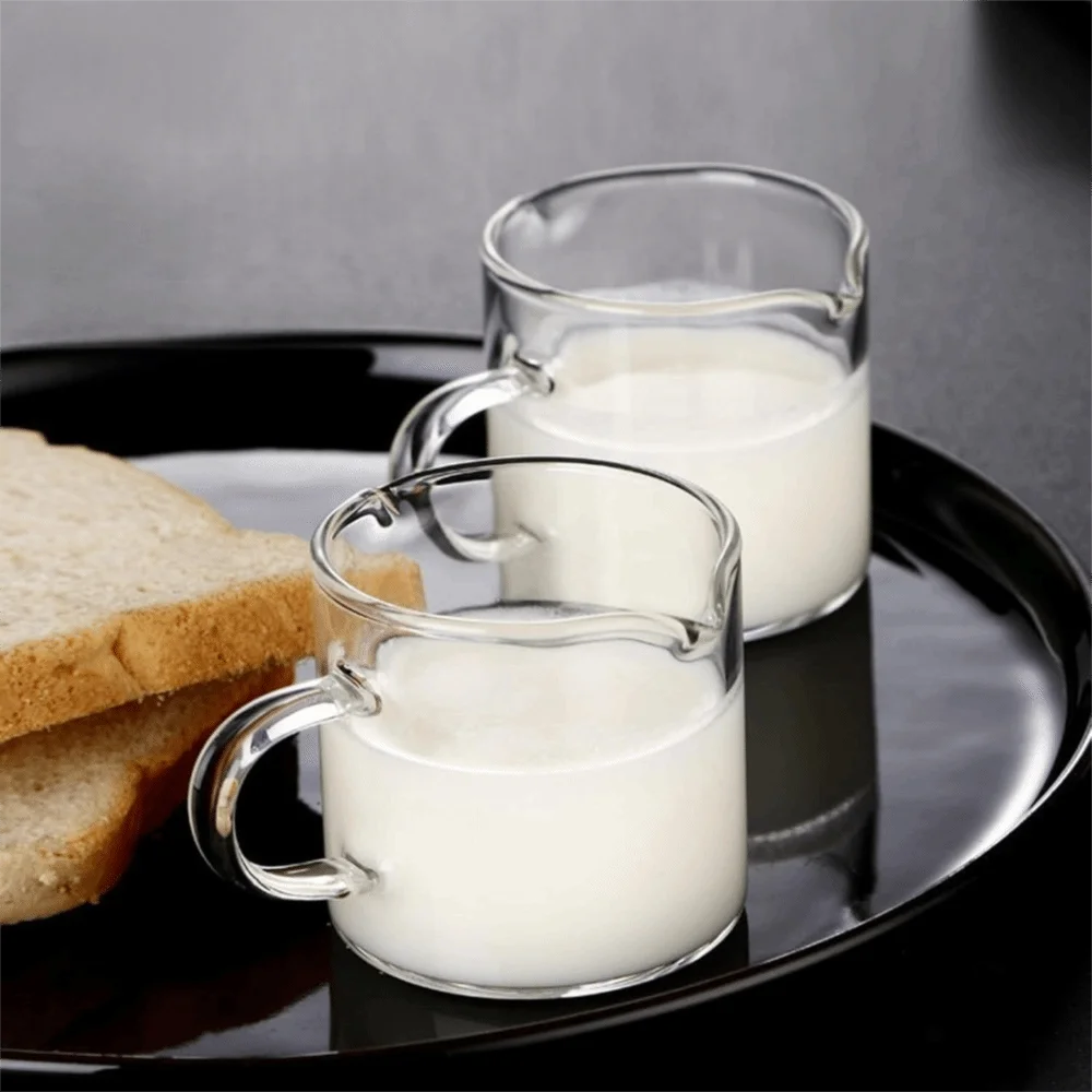 

2 Piece Multi-purpose Clear Glass Coffee Cup Set 120 ML 2 Flow Guide Port Coffee Mug with Handle Mini Milk Cup Office