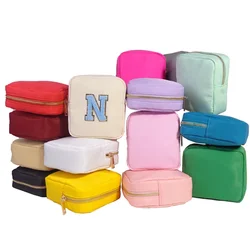 Solid Color Women's Travel Storage Bag Simple Square Nylon Ladies Cosmetic Bags Small Makeup Case Portable Female Clutch Purse