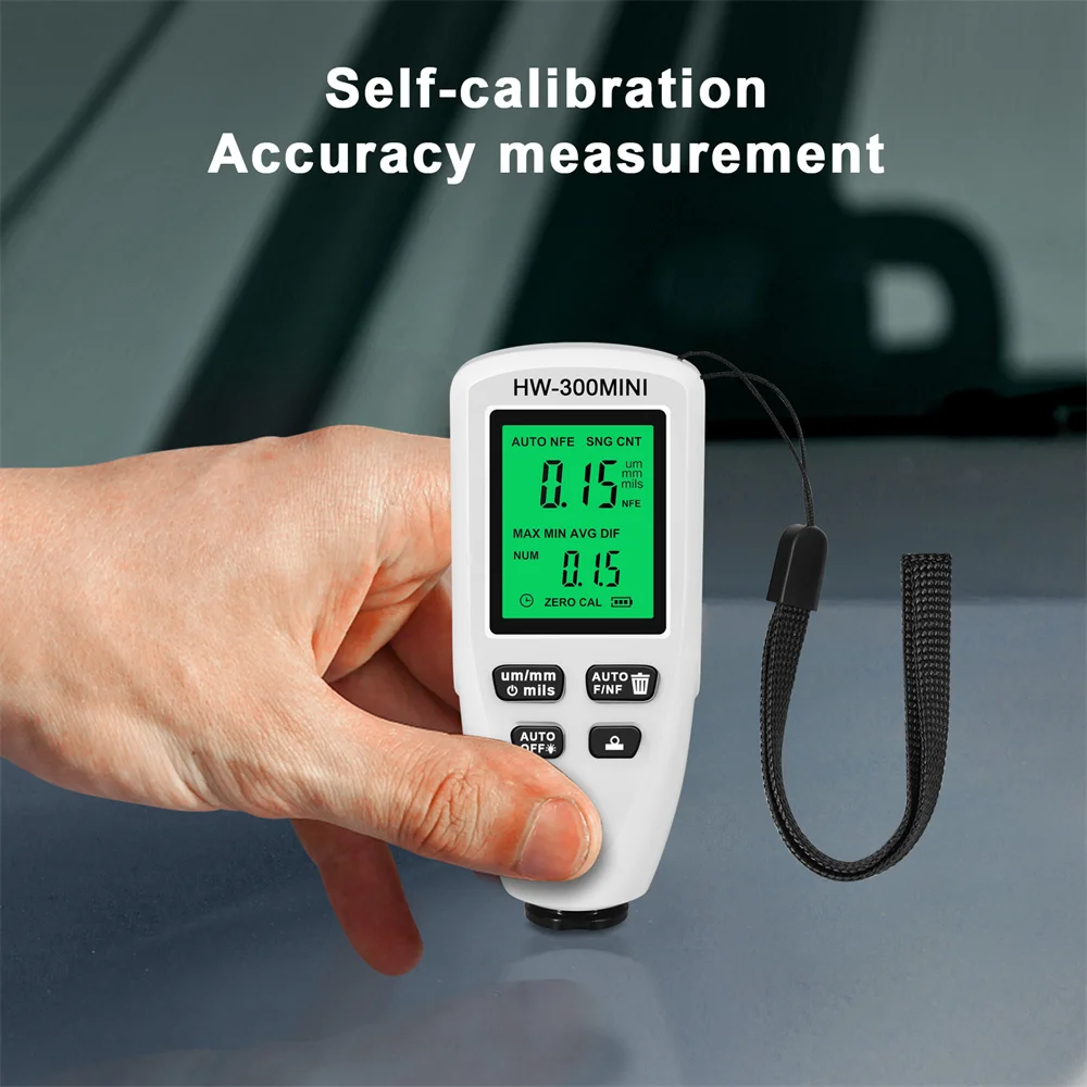 0-2000um Coating Thickness Gauge Digital Car Paint Film Thickness Tester Metal Plating Width Measuring Instrument Tool HW-300PRO