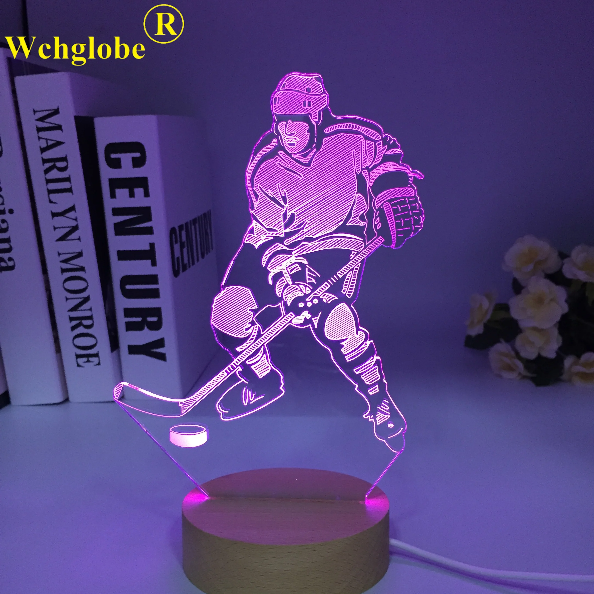 Hoceky Playying Wooden Sports 3D LED Night Light USB Children Kids Gift Baby Nightlight Sports Wood Decor Desk lamp