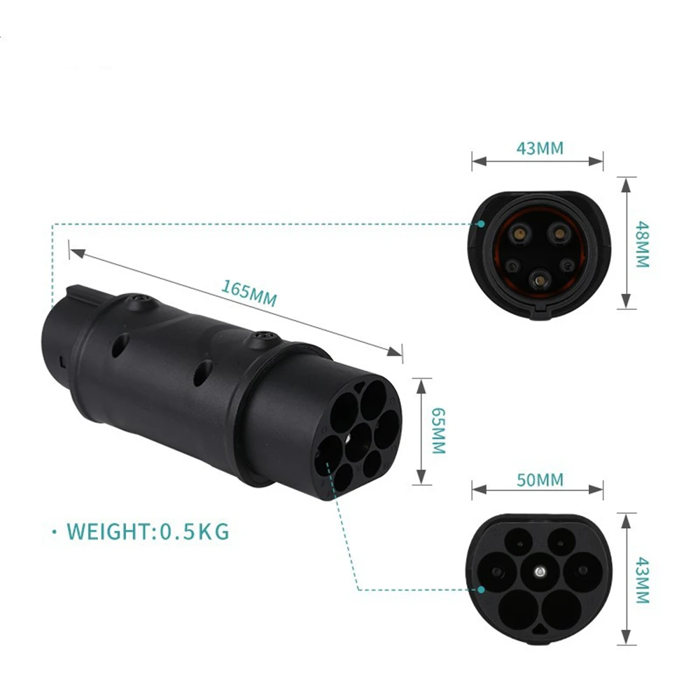 Tesev adaptor tipe 2 ke tipe 1, 32A fase tunggal kompatibel dengan pengisi daya tipe 2 untuk mobil listrik dengan soket pengisian tipe 1