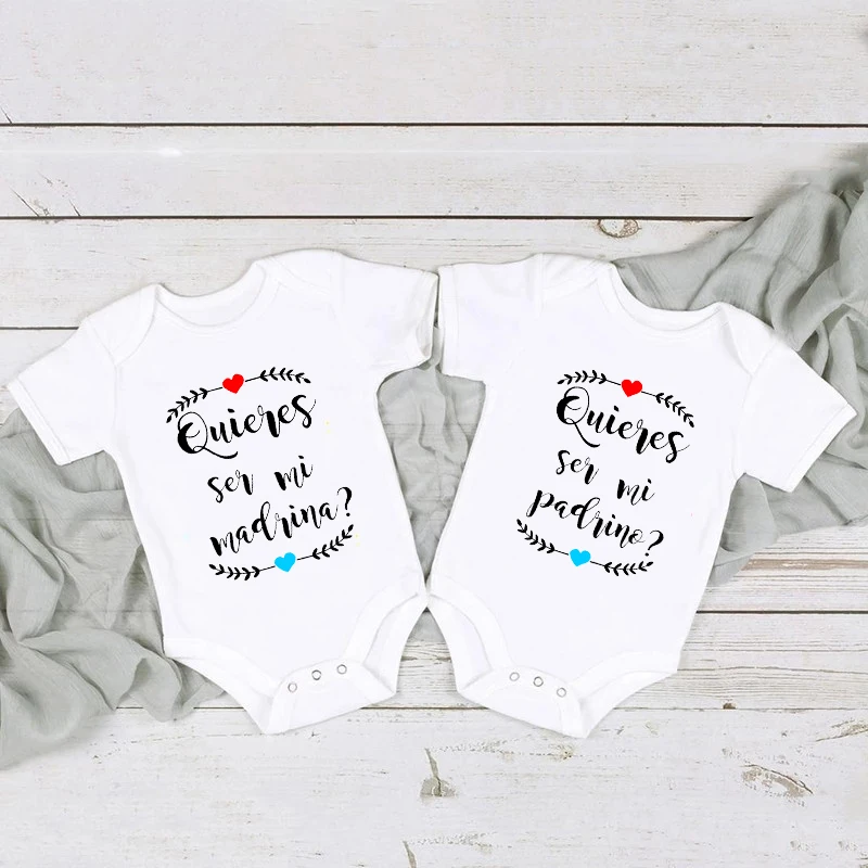 Do You Want To Be My Godmother or Godfather Baby Announcement Bodysuits Cotton Boys Girls Rompers Infant Summer Ropa Clothes