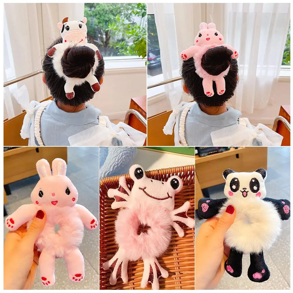 Children Girls Cute Animal Hair Tie Bunny Plush Hair Scrunchie, Plush Bear Hair Rope Rabbit Hair Ties Fluffy Hair Scrunchies