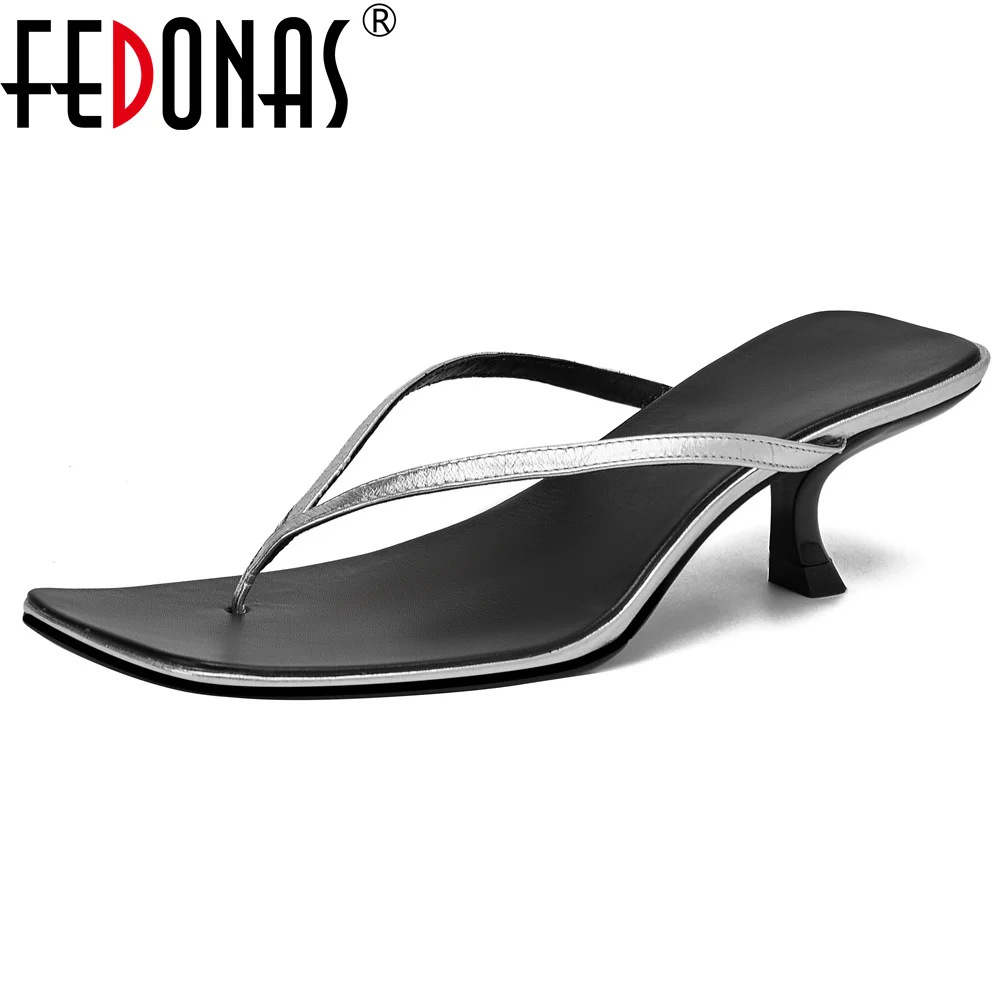 FEDONAS Fashion Women Genuine Leather High Heels Flip-flop Casual Shoes Woman Sexy Party Shoes Prom Pumps Summer Slippers