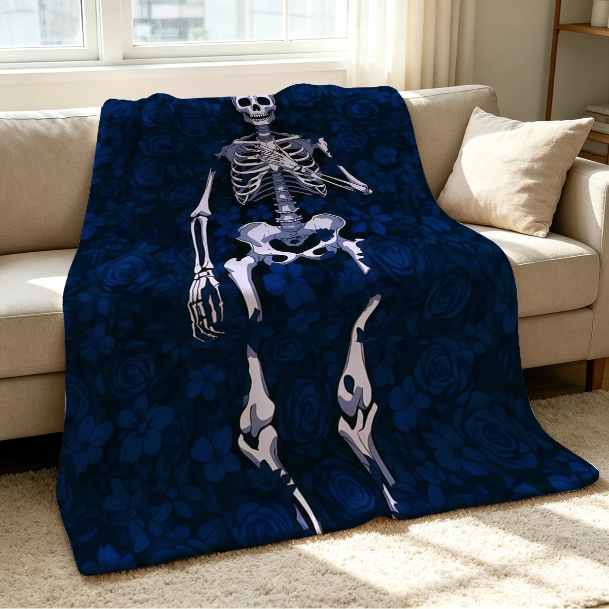 Blue Bones Blanket Soft Cozy Throw for Sofa Bed Festive Holiday Decor Gift for Kids and Adults,Lightweight and Warm