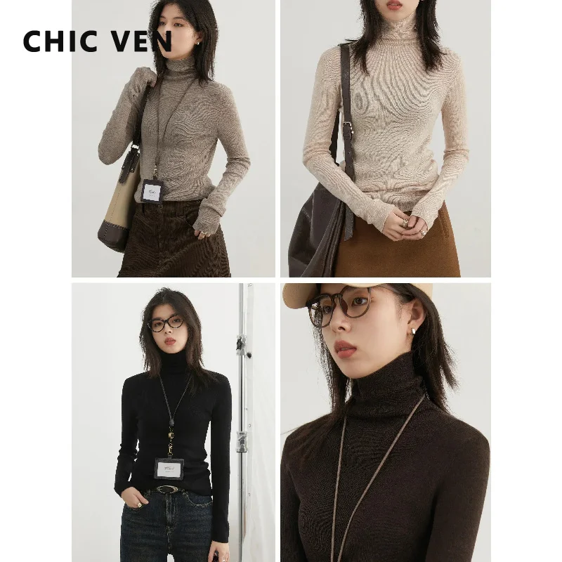 CHIC VEN Damen-Pullover mit Rollkragen, Einfarbig, Lange Ärmel, Gestricktes Unterhemd, Schlanke Pullover, Damen-Strickjacken für Herbst und Winter 2026
