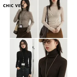CHIC VEN Women's Sweaters Turtleneck Solid Long Sleeves Knitted Bottom Shirt Slim Jumpers Female Pullovers Autumn Winter 2026