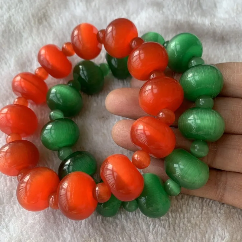 Ice fruit green opal abacus bead safety buckle bracelet, red jade bracelet.