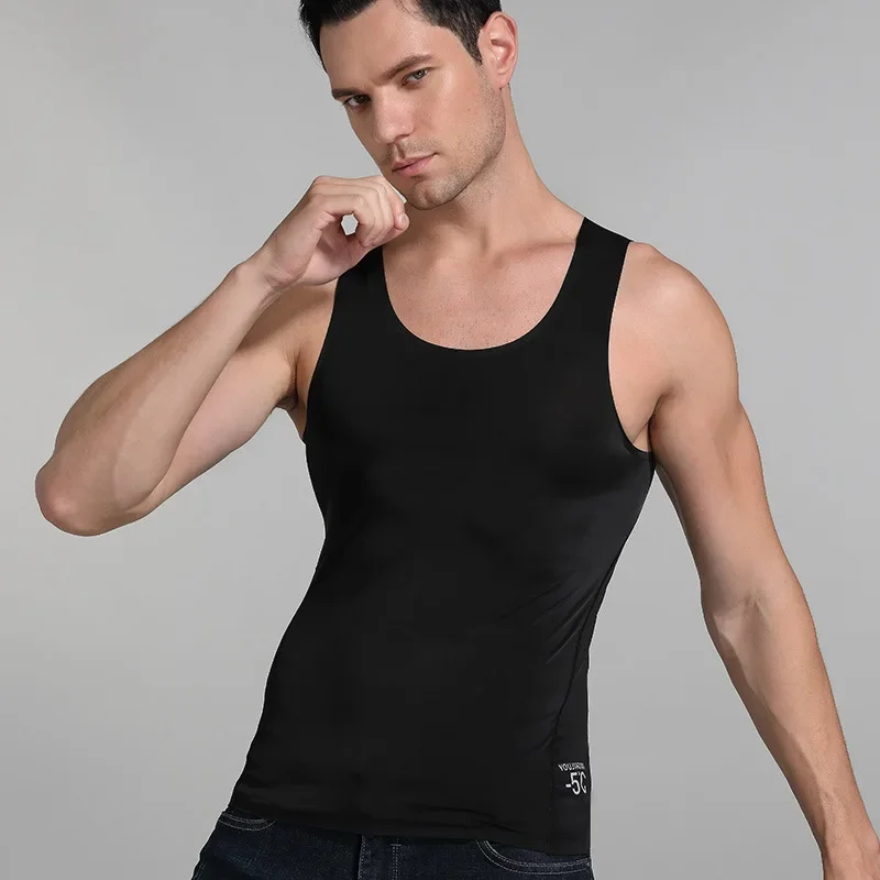 Mens Ice Silk Seamless Fitness Tank Top Summer Thin Cool Underwear Youth Sleeveless Basic T-shirt Elastic Undershirts Singlets