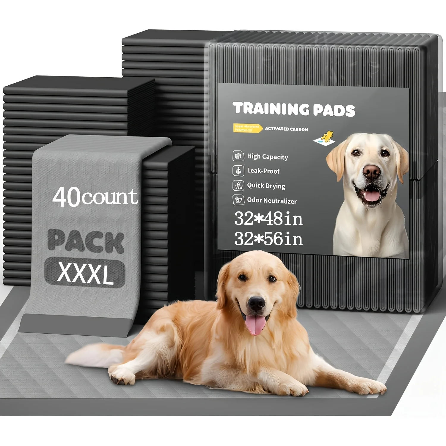 

[Charcoal Pee Pads] Extra Large 32"x55" /32"x48" 40pcs Odor-Control Super Absorbency Charcoal Pee Pads For Dogs, Leak-Proof Pet Training Pee Pads, Thicken Disposable Potty Pads Puppy Training Pads For Cats Rabbits