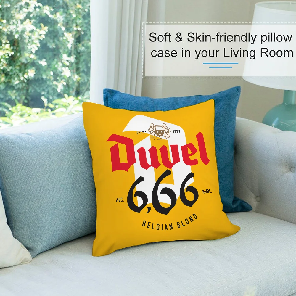 D-Duvel-funda de almohada con diseño de cerveza, fundas de almohada cortas de felpa, regalo decorativo para sofá, funda de cojín con estampado de doble cara para el hogar