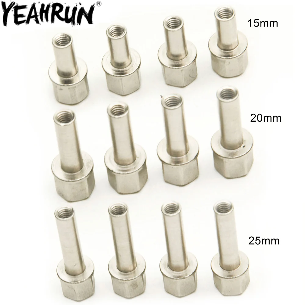 YEAHRUN 4PCS 12mm Hex Wheel Hub Drive Adapter Extension Column Metal Nut 15/20/25mm for 1/10 RC Crawler Axial SCX10 TRX4