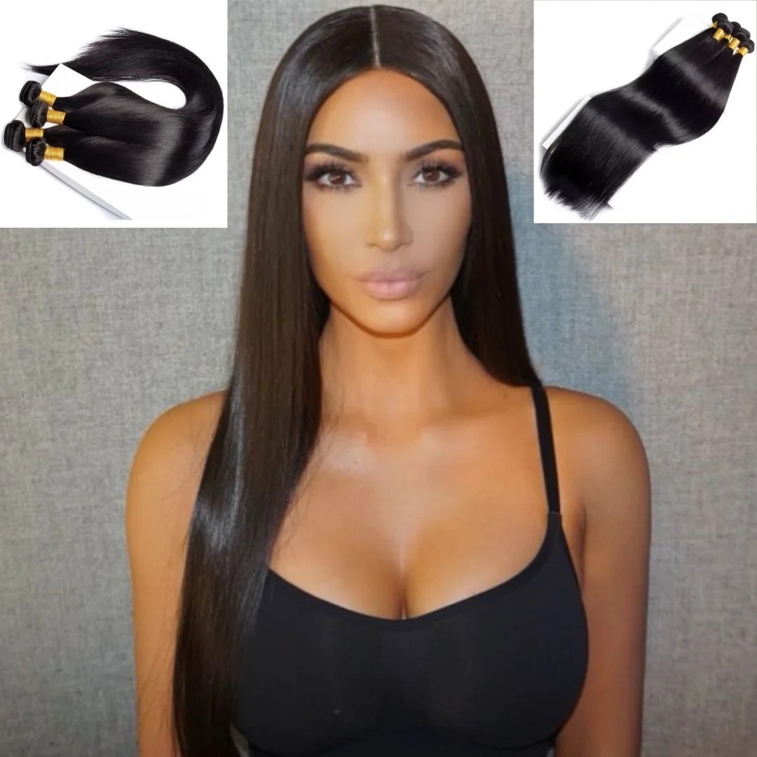 Extensiones de cabello humano ondulado para mujeres negras, extensión de cabello liso negro, 100% cabello humano Real, 32 34 y 36 pulgadas