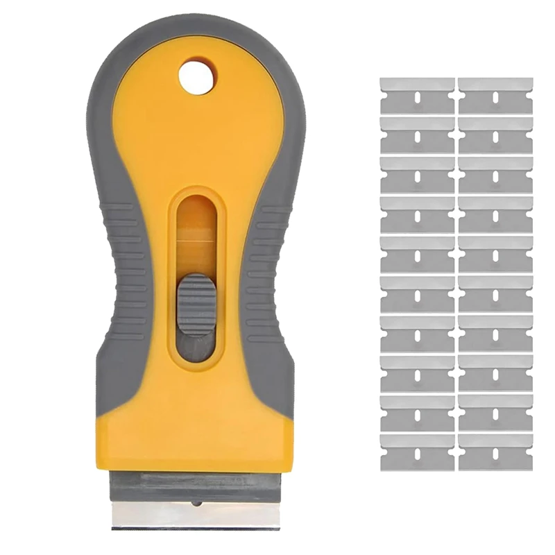 1Set Ceramic Hob Scraper For Glass Hobs Non Scratch 20 Easy Scraper Blades Plastic Super Oven Scraper Tool Orange&Gray