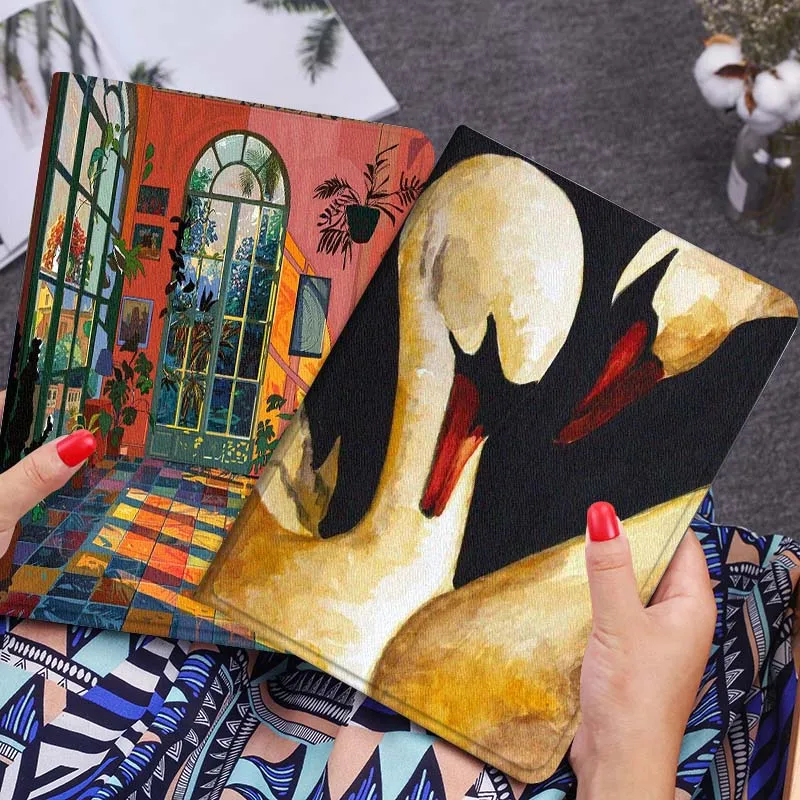 

Cartoon Swan Pair Art Tablet Case For Huawei Honor MatePad MediaPad Air 5 6 7 11 V6 V7 V8 V9 X9 X8 T10 T10s C5e T5 Gift