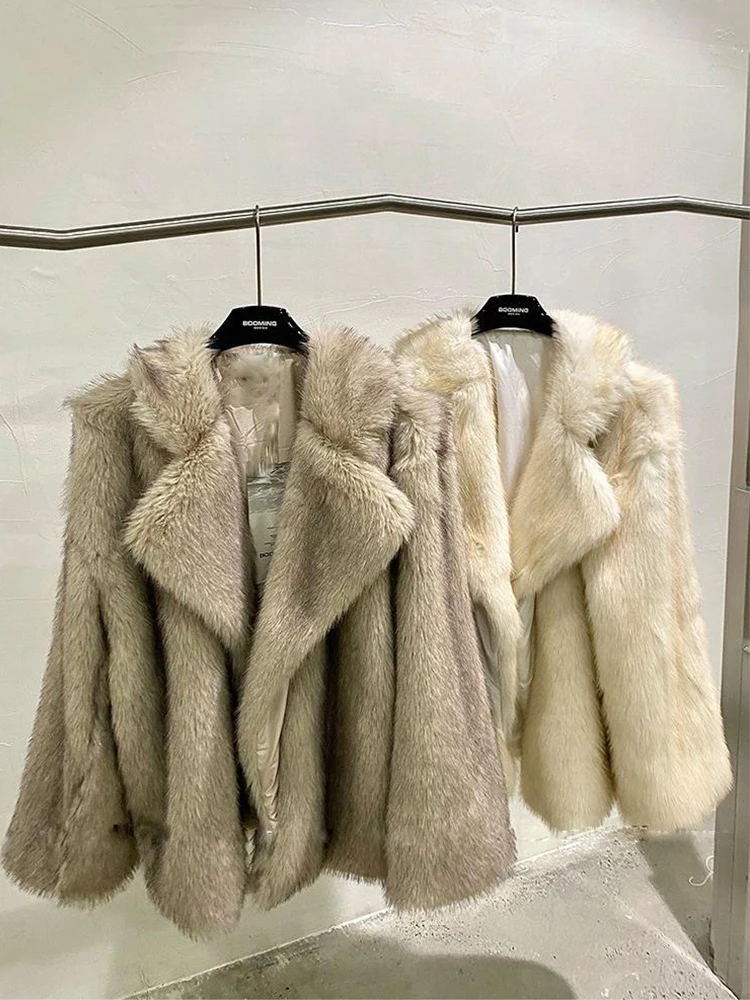 

Aynaray 2024 Winter Autumn Women Faux Fur Jacket Coat Solid Khaki Long Sleeve Outwear Coat For Women Female