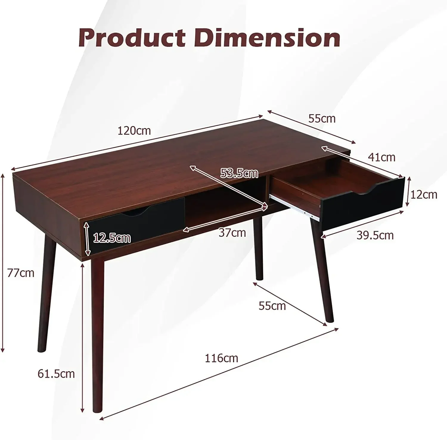 Simple Wood Home Office Corner Computer Desk with Two Drawers