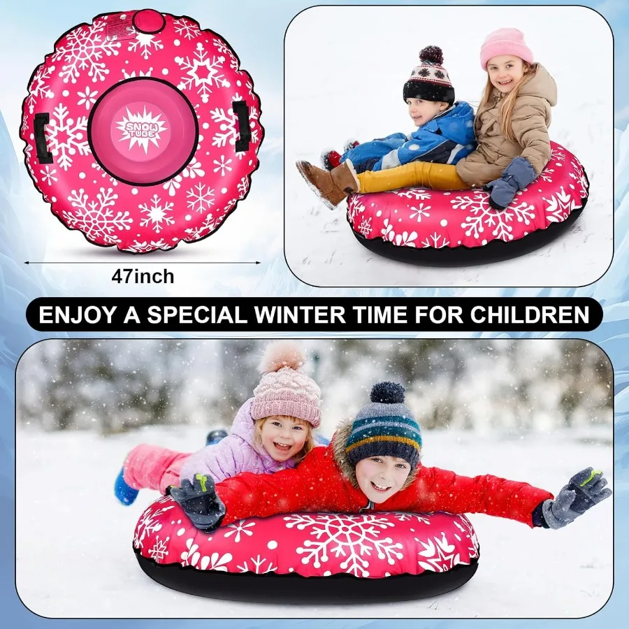 47 Inch Snow Tubes Inflatable Snow Sled with Handles for Adults Thick Heavy Duty Bottom Sleds Winter Toys for Outdoor Sports Sl