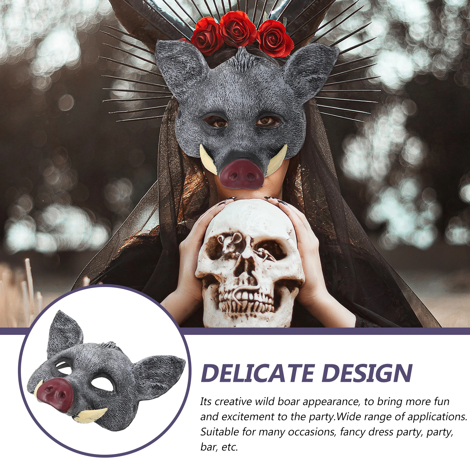 

Boar Mask Halloween Pig Masks for Adults Wild Face Costume Masquerade Half Animal Scary Decorative The