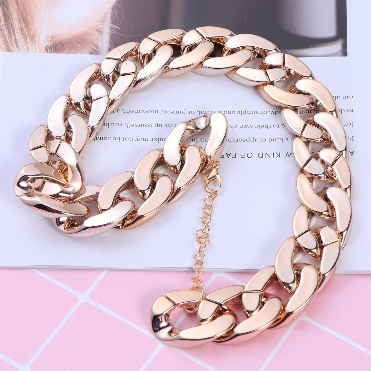 

Golden Plated Wide Chunky Necklace 45cm Adjustable Punk Shiny Unisex Curb Link Choker Short Chain for Men Women